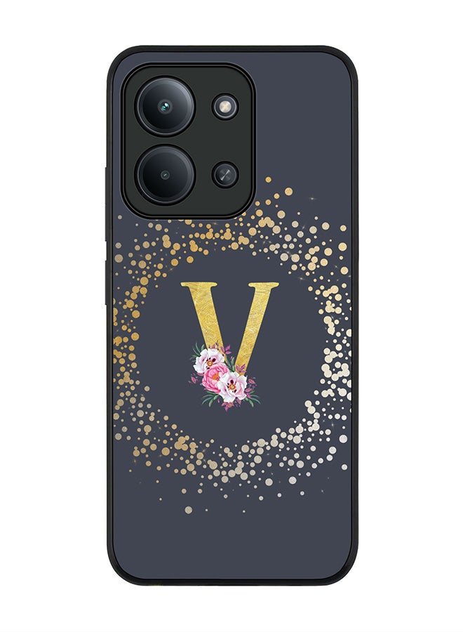 For Xiaomi Poco C85 4G Case,Slim fit Camera Protection, Shockproof Thin Phone cover  - Custom Monogram Floral - V  (Grey )